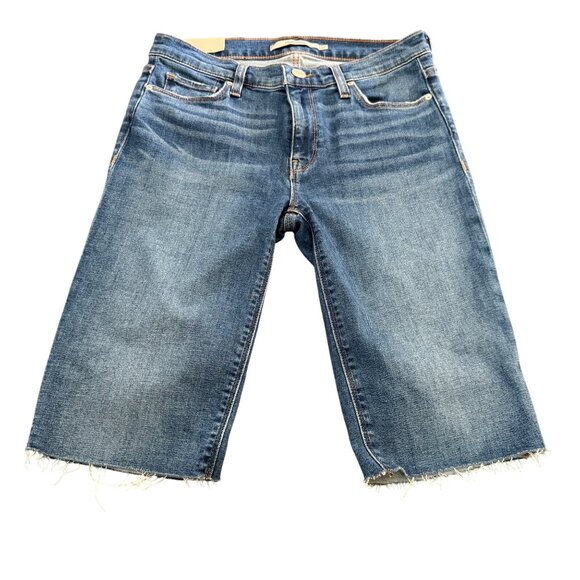 Hudson Amelia Mid Rise Knee Blue Denim Shorts Women's Raw Hem, Size 27 NWT - Picture 1 of 11